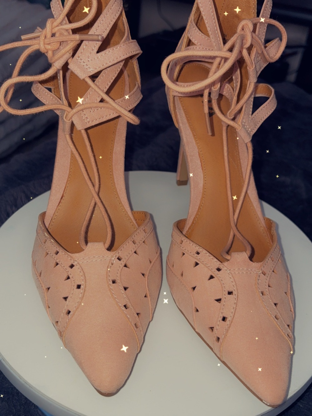 MIA Blush Lace-Up Pointed Toe Heels